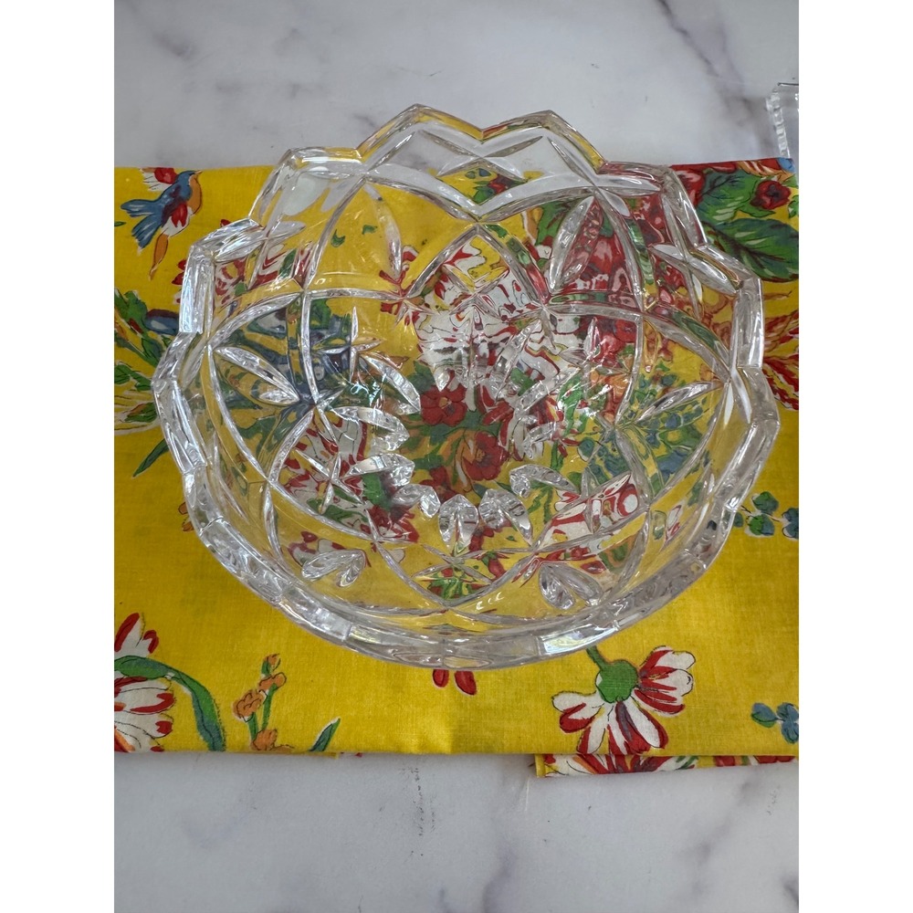Vintage Heavy Lead Crystal Bowl Diamond Cut Sawtooth Rim 6 inch  Centerpiece